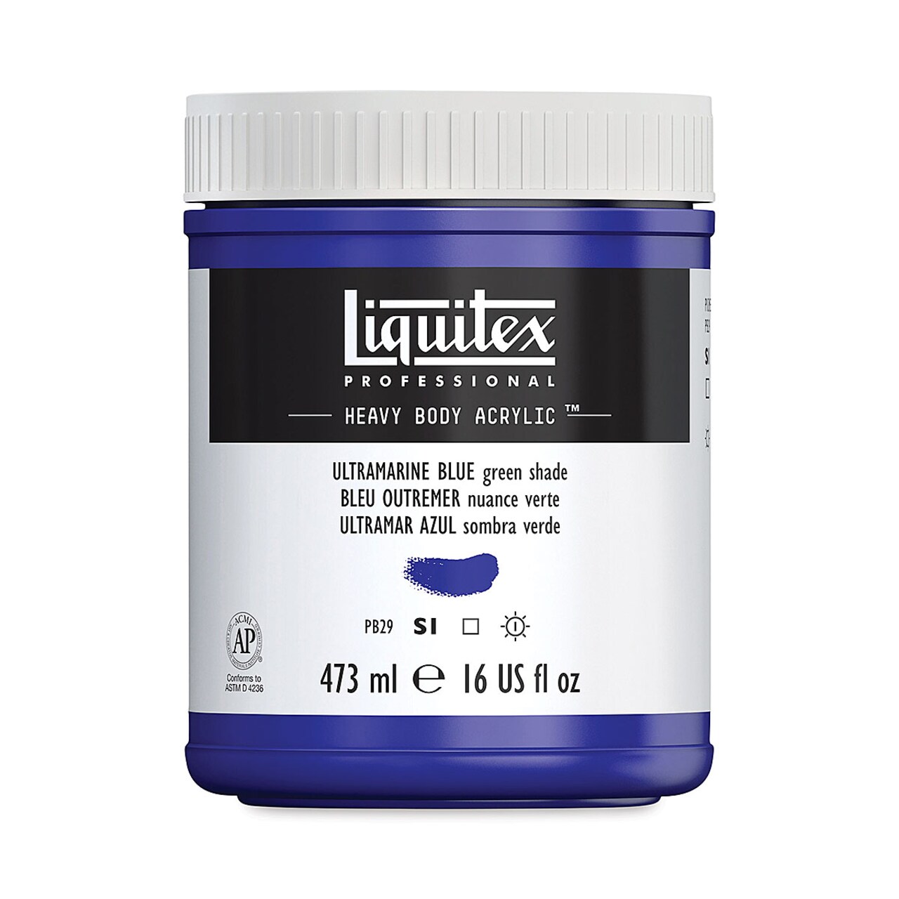 Liquitex Heavy Body Artist Acrylics - Ultramarine Blue (Green Shade), 16 oz Jar